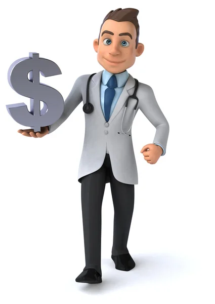 Dolar işaretli eğlenceli doktor. — Stok fotoğraf