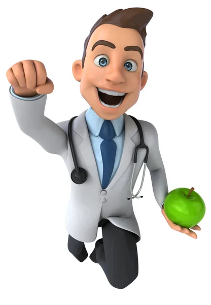 Médico divertido con una manzana — Foto de Stock