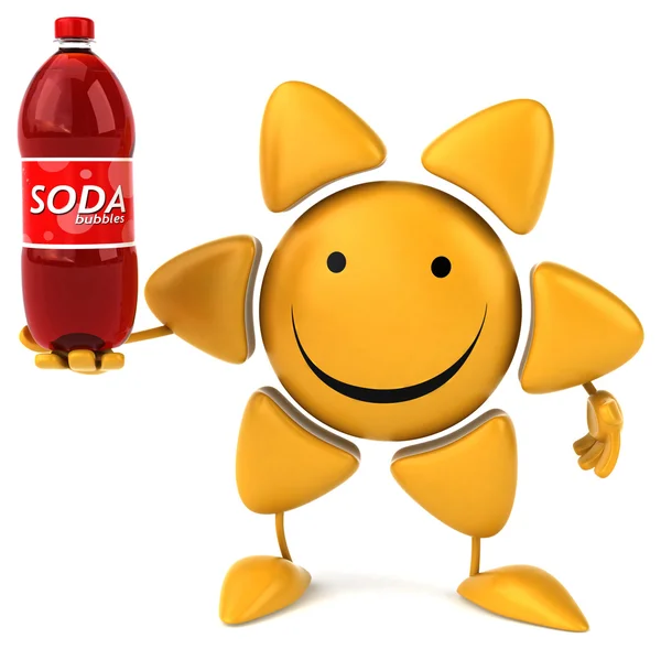 Sole divertente con bottiglia di soda — Foto Stock