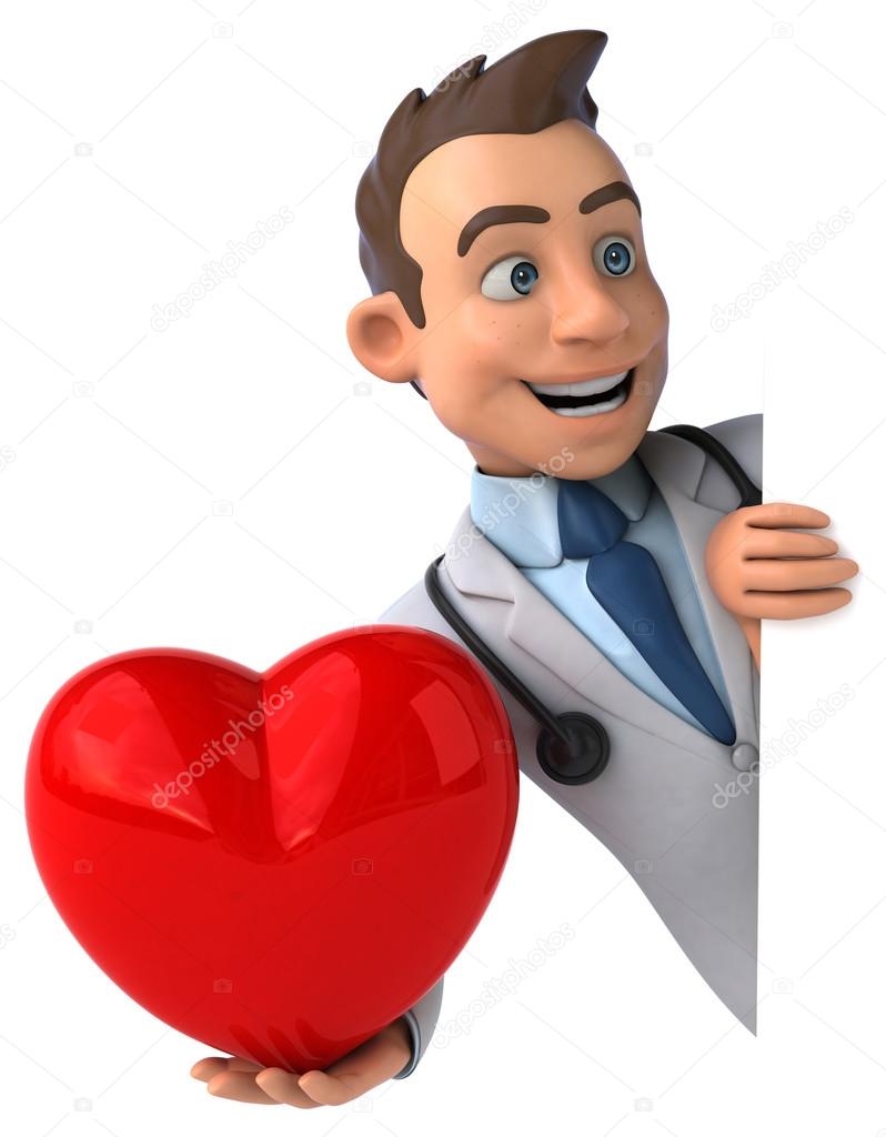 Fun doctor with red heart