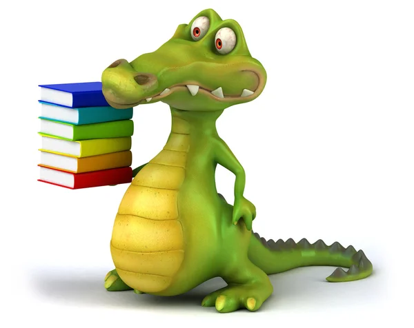 Crocodile de dessin animé amusant avec des livres — Photo