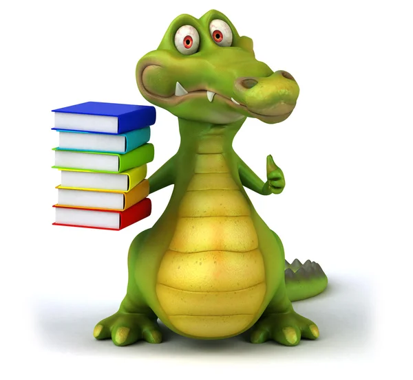 Crocodile de dessin animé amusant avec des livres — Photo