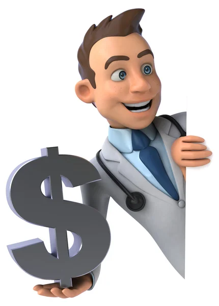 Médico divertido con signo de dólar —  Fotos de Stock