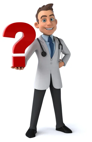 Fun doctor with question mark — Stock Photo, Image