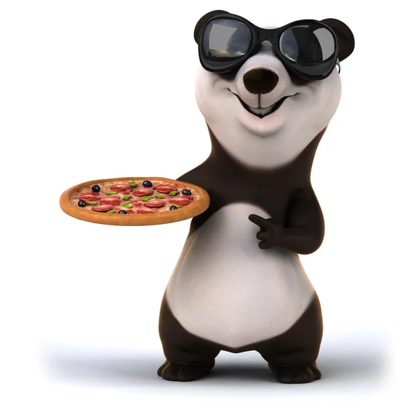 Fun panda with pizza — Stock Photo, Image