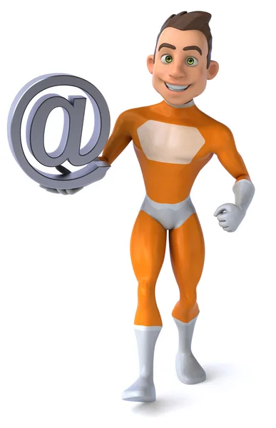Fun superhero with email symbol — Stock Photo, Image