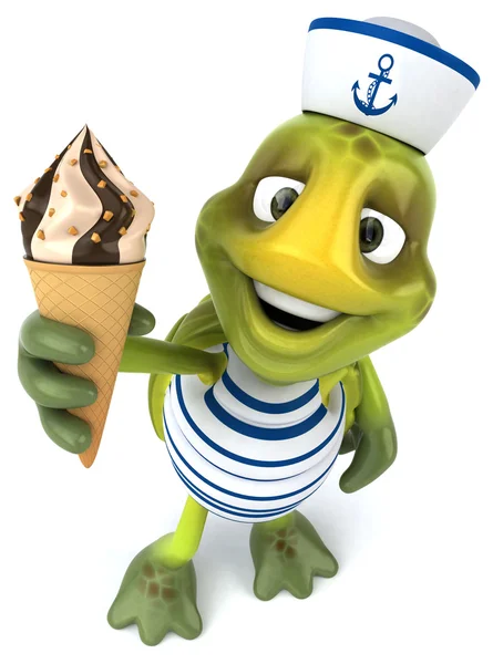 Fun sailor turtle with ice cream — Stock Photo, Image