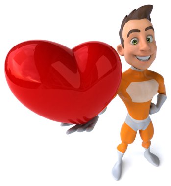 Kırmızı kalp ile eğlenceli süper kahraman