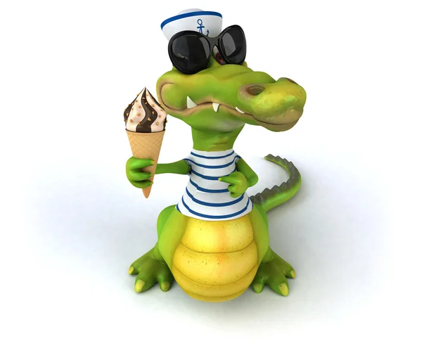 Fun crocodile with ice cream — Stock Photo, Image