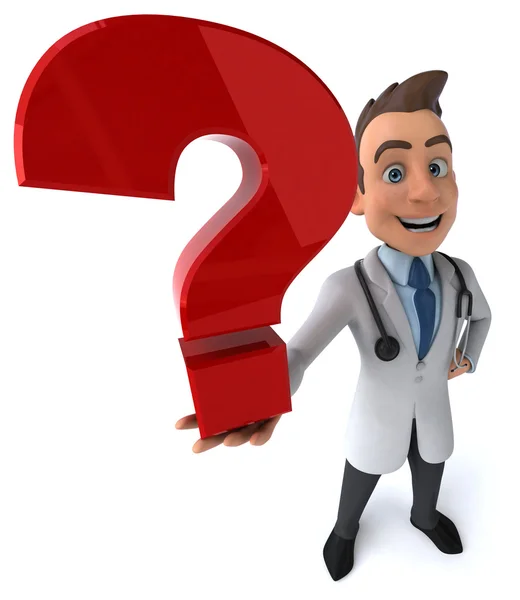Fun doctor with question mark — Stock Photo, Image