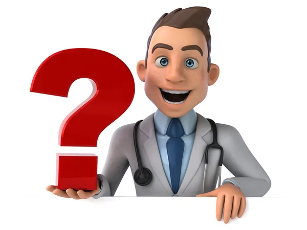 Fun doctor with question mark — Stock Photo, Image