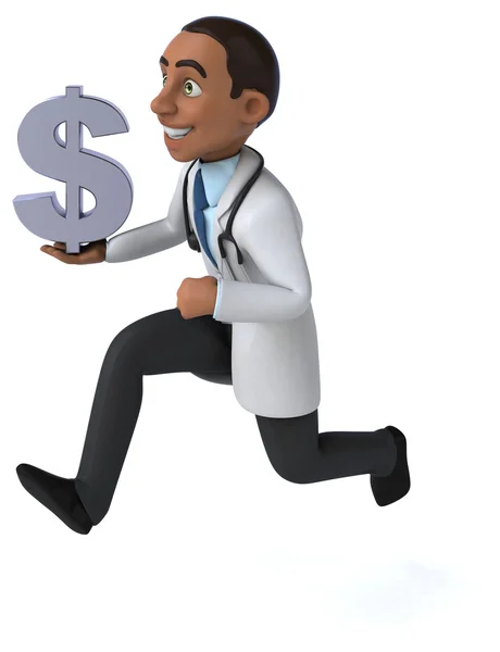 Médico divertido con signo de dólar — Foto de Stock