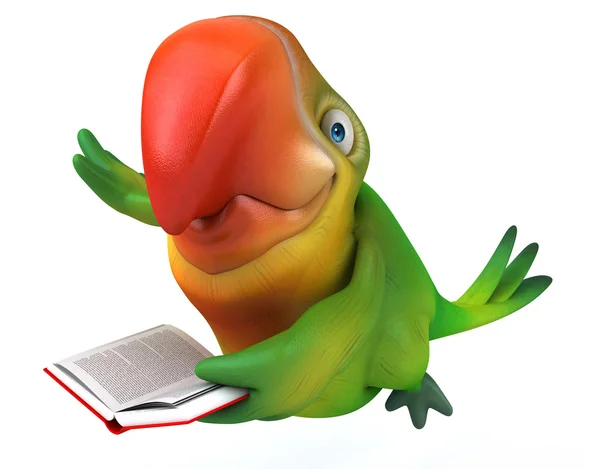 Fun parrot with a book — Stock Photo, Image