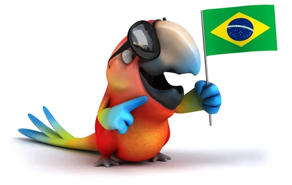 Fun parrot with Brazilian flag — Stock Photo, Image