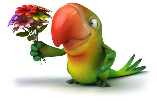 Divertido loro con flores — Foto de Stock