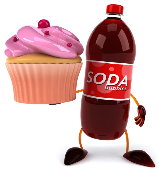 Soda bottle with cupcake — Stock Photo, Image