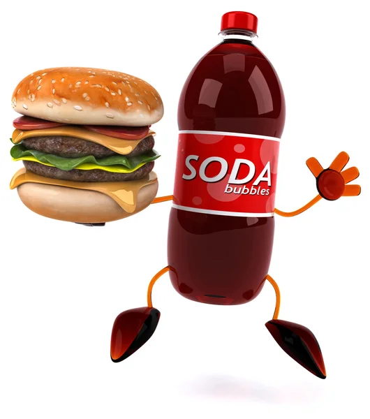 Soda bottle with steak — Stock Photo, Image