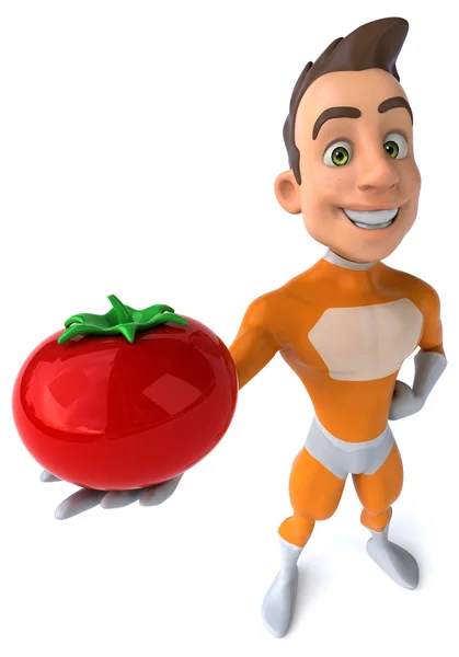 Fun superhero with tomato — Stock Photo, Image