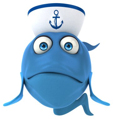 Çizgi film balık denizci şapkalı