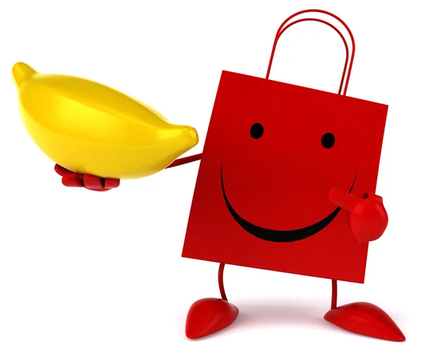 Cartoon shopping bag with banana — Stock Photo, Image