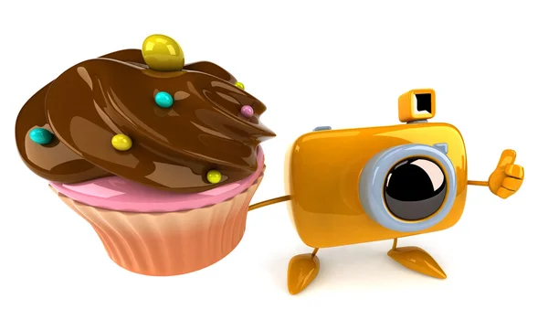 Fun camera with cupcake — Stock Photo, Image