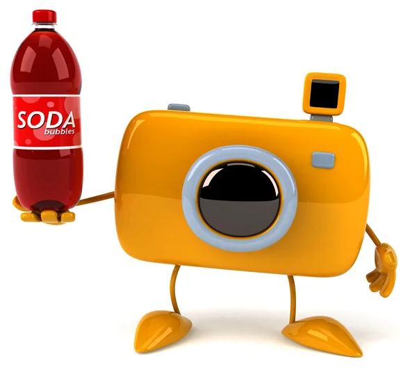 Leuke camera met fles soda — Stockfoto