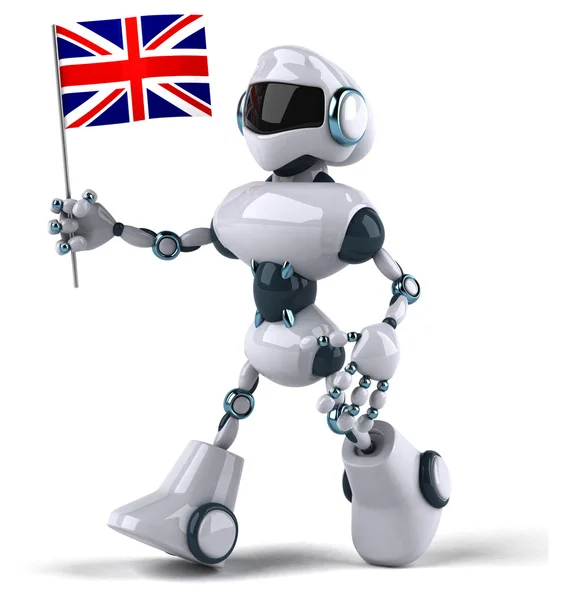 Divertido robot de dibujos animados con bandera —  Fotos de Stock