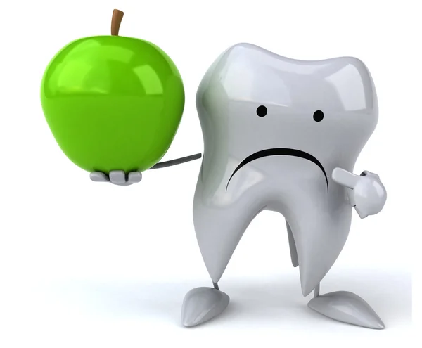 Fun tooth with green apple — Stock Photo, Image