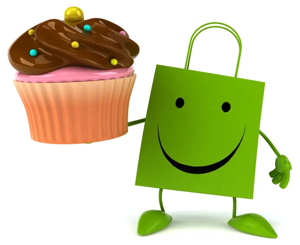 Shopping cartoon väska med cupcake — Stockfoto
