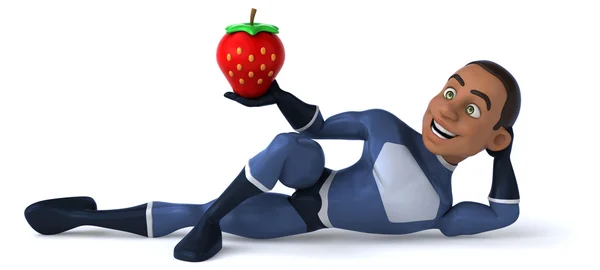 Zabawne superbohatera z truskawkami — Zdjęcie stockowe