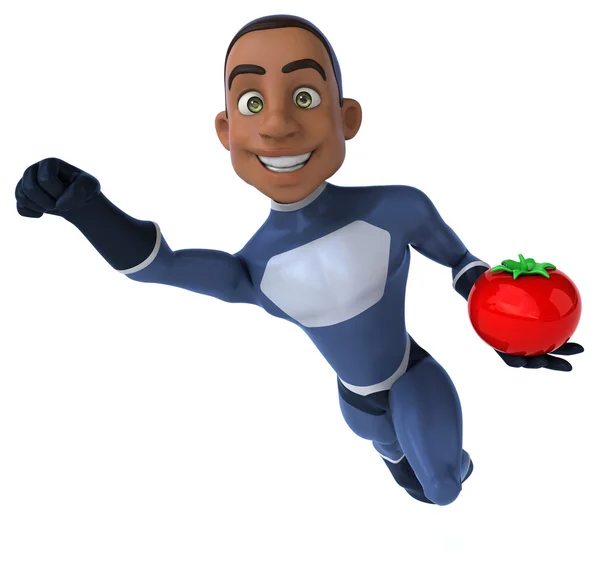Zabawne superbohatera z pomidorami — Zdjęcie stockowe