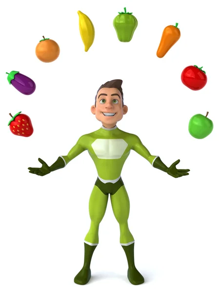 Fun superhero with fruits and vegetables — Stock Photo, Image