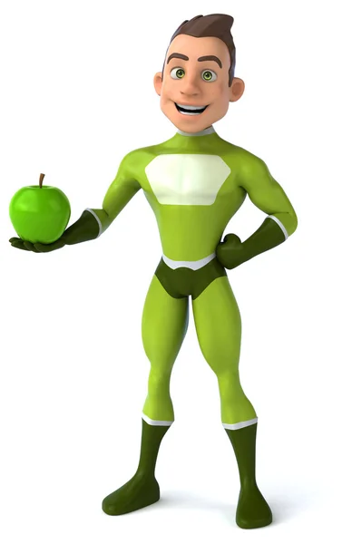 Fun superhero with an apple — Stock Photo, Image