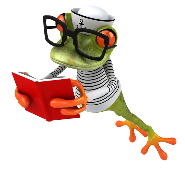 Fun frog sailor with book — Stock Photo, Image