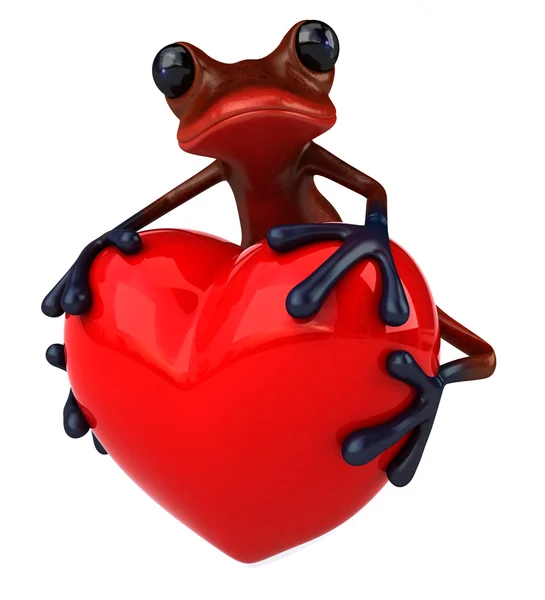 Zábava žába s červeným srdcem — Stock fotografie