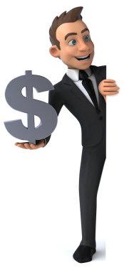 Dolar işareti olan eğlenceli iş adamı