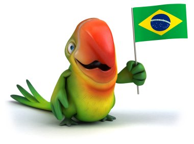Brezilya bayrağı ile eğlenceli papağan
