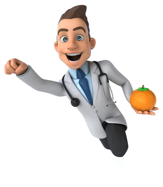 Fun cartoon doctor with  orange — Stock Photo, Image