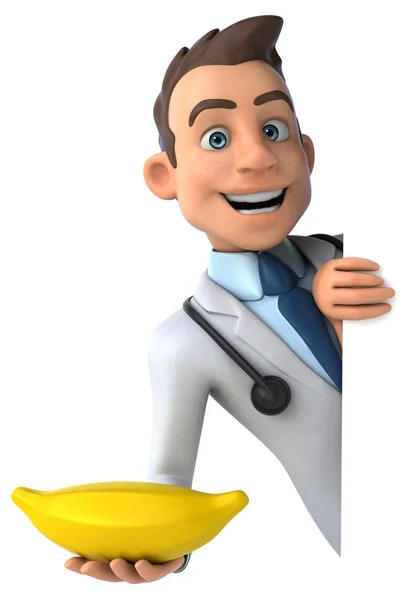 Divertido médico de dibujos animados con plátano — Foto de Stock