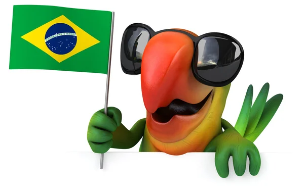 Fun parrot with flag of Brazil — Stock Photo, Image