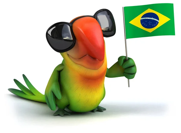 Веселый попугай с флагом Бразилии — стоковое фото