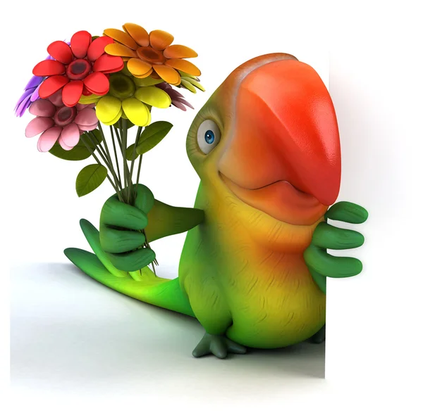 Papagaio divertido com flores — Fotografia de Stock