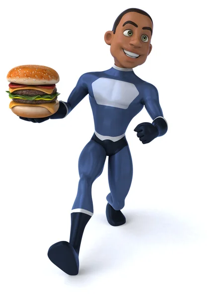 Superhero 3d with burger — Stock Photo, Image