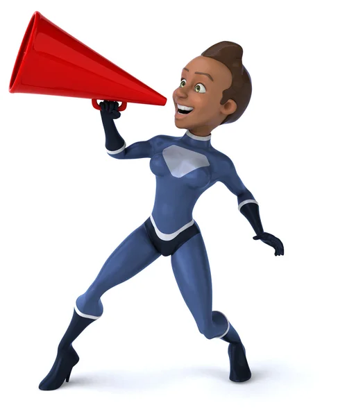 Fun female superhero and loudspeaker — Stock Photo, Image