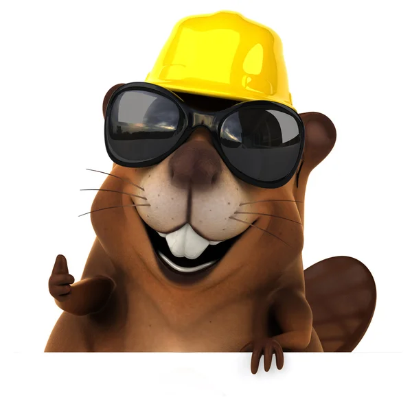 Fun beaver in sunglasses and hard hat — Stock Photo, Image