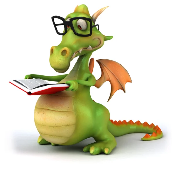 Веселый дракон в очках с книгой — стоковое фото