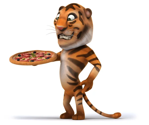 Zábavné tygr s pizzou — Stock fotografie