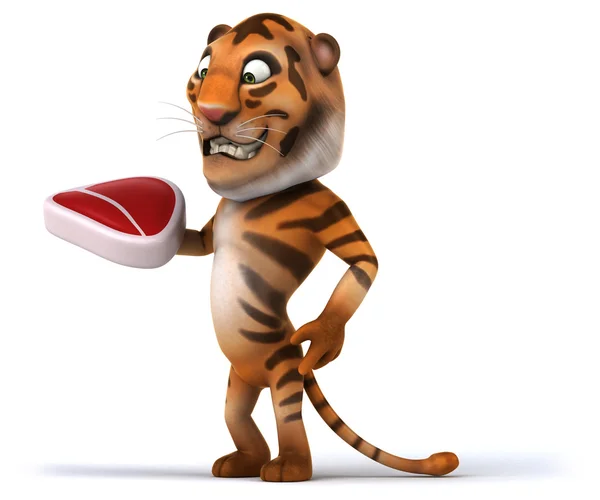 Tigre divertido com bife — Fotografia de Stock