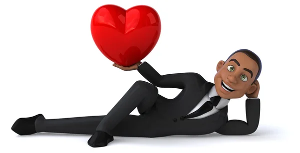 Fun businessman with red heart — Stock Photo, Image