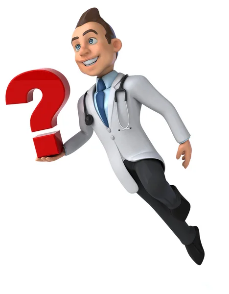 Fun doctor with question mark — Stock Photo, Image